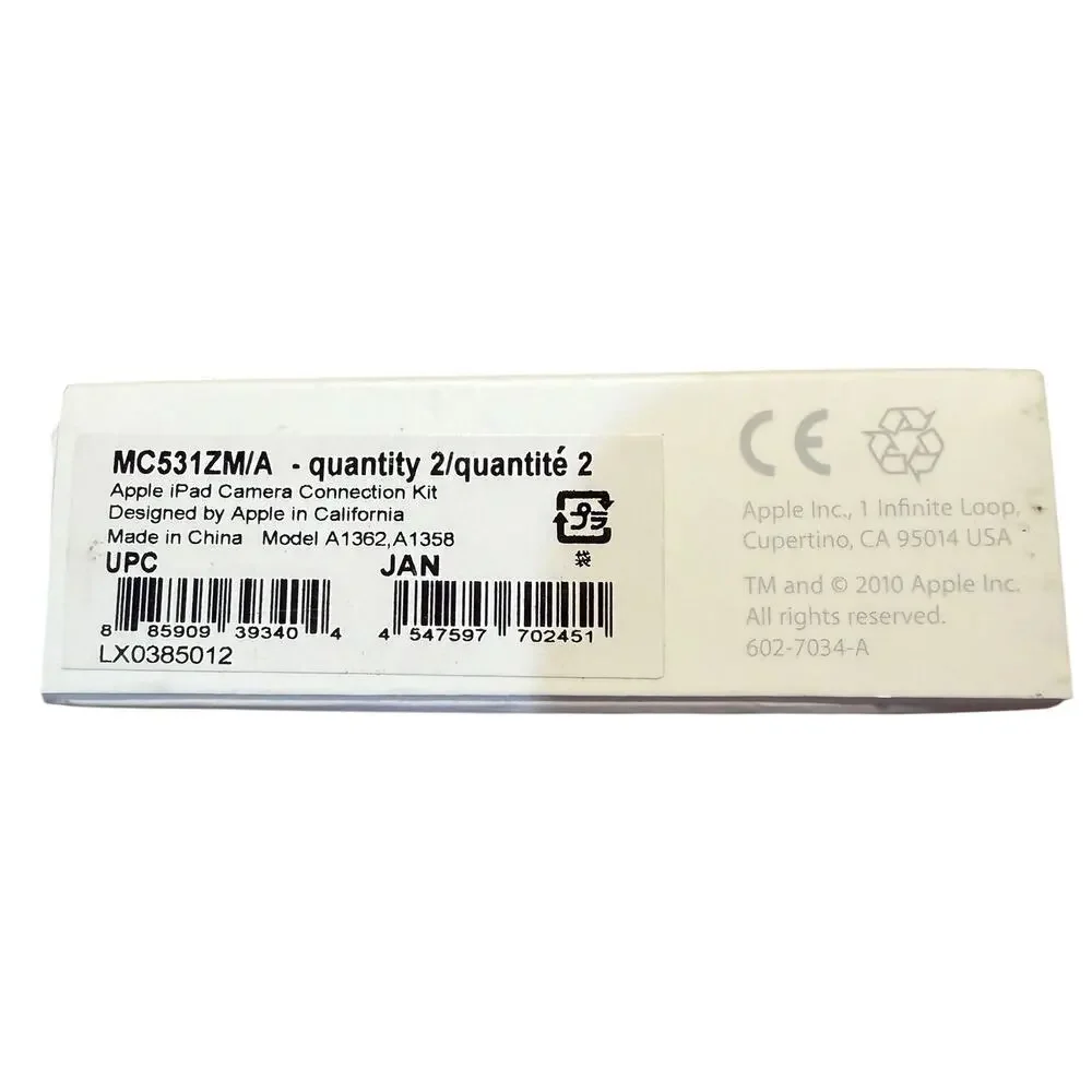 Apple iPad Camera Connection Kit MC531ZM/A Model A1362 A1358 OEM Genuine NEW
